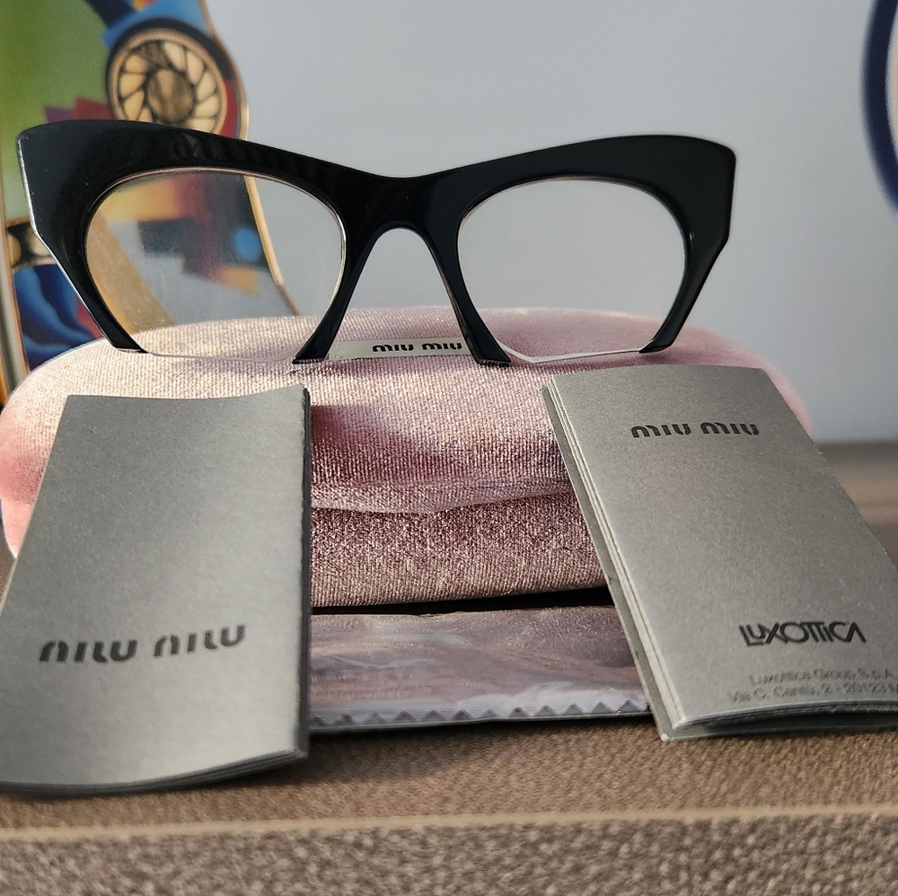 Miu Miu Glossy Black  and Yellow Cat-Eye Glasses